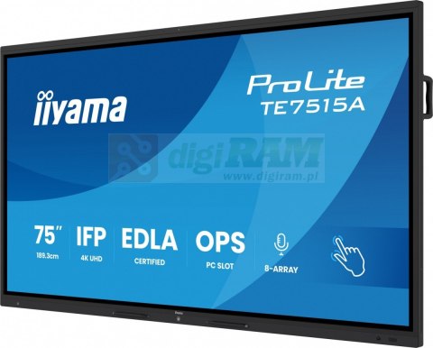 Monitor 75 cali TE7515A-B1AG IPS,4K,40pkt,550cd,DeepContrast-IR+, HDMI x2,DP,USB-C, 2 x 20W, OPS Slot x1, 5xUSB, 2xRJ45,8-Arr