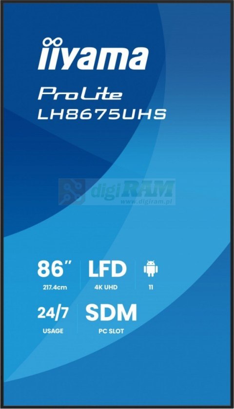 Monitor 86 cali LH8675UHS-B2AG,24/7,IPS,ANDROID.11,4K, WiFi, iiSignage2, FailOver, EShare, 24/7, full daisy chain