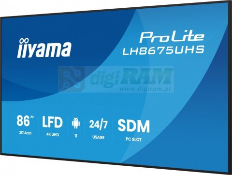 Monitor 86 cali LH8675UHS-B2AG,24/7,IPS,ANDROID.11,4K, WiFi, iiSignage2, FailOver, EShare, 24/7, full daisy chain