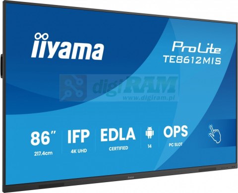 Monitor 86 cali TE8612MIS-B4AG 40pkt,IPS,4K,24/7,7H, ANDROID 14, RK3576, 8/128GB, EDLA, Essential