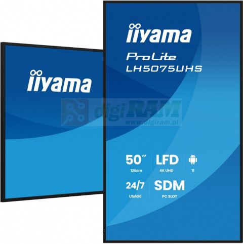 Monitor 50 cali LH5075UHS-B2AG,24/7,VA,ANDROID.11,4K,500cd,3xHDMI,DP, RJ45,2x10W,2xUSB,WiFi,4/32GB,24/7,A311D2, full daisy chain