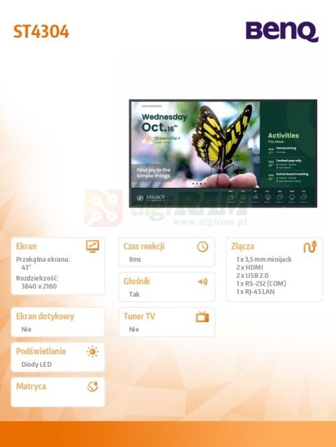 Monitor wielkoformatowy 43 cale ST4304 4K/1200:1/ANDROID