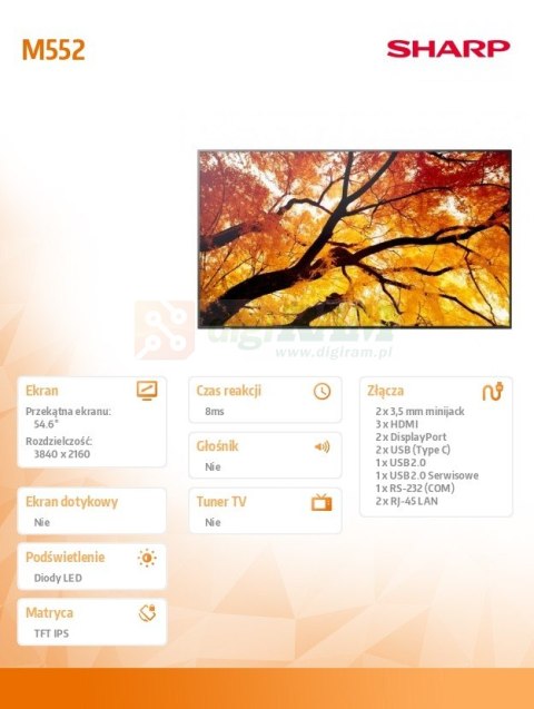 Monitor wielkoformatowy MultiSync M552 55 cali 550cd/m2 24/7
