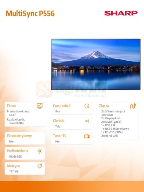 Monitor wielkoformatowy MultiSync P556 55 cali UHD 700cd/m2 24/7
