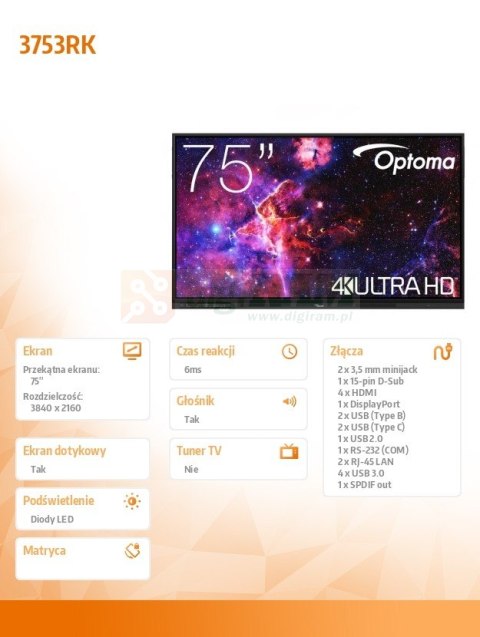Monitor interaktywny 75 cali IFPD 3753RK H1F0H07BW101