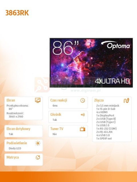Monitor interaktywny 86 cali IFPD 3863RK H1F0H08BW101