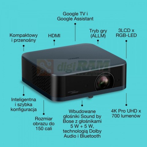 Projektor EF-62N x4K PRO-UHD/700L/5m:1/1.6kg niebieski