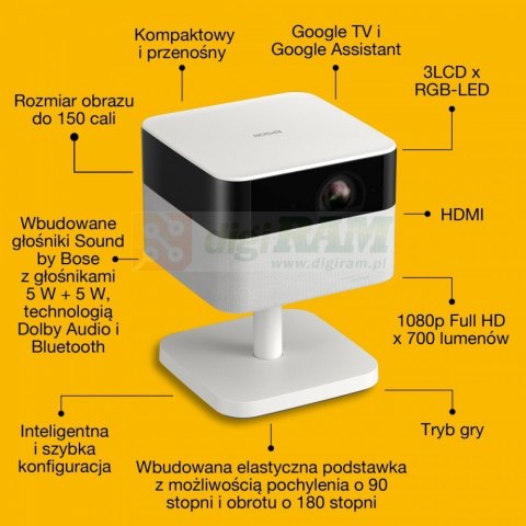 Projektor mini laser EF-71 biały z podstawą FHD/700L/5m:1