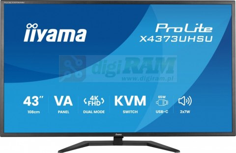 Monitor 43 cale X4373UHSU-B2 4K,VA,2xHDMI,DP,USBCdock (PD95W), 4000:1, USB HUB x4 (2x Type-A, 2x Type-C), KVM, 2 x 7W,450 