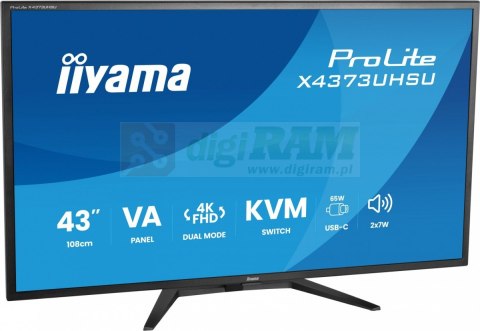 Monitor 43 cale X4373UHSU-B2 4K,VA,2xHDMI,DP,USBCdock (PD95W), 4000:1, USB HUB x4 (2x Type-A, 2x Type-C), KVM, 2 x 7W,450 