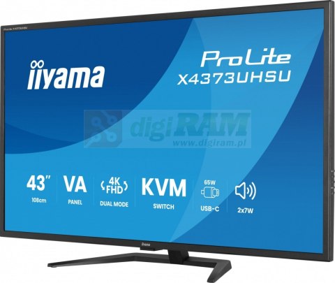 Monitor 43 cale X4373UHSU-B2 4K,VA,2xHDMI,DP,USBCdock (PD95W), 4000:1, USB HUB x4 (2x Type-A, 2x Type-C), KVM, 2 x 7W,450 
