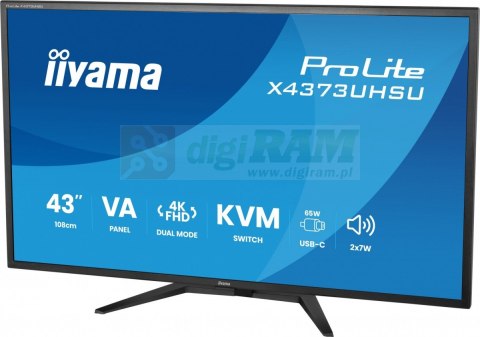 Monitor 43 cale X4373UHSU-B2 4K,VA,2xHDMI,DP,USBCdock (PD95W), 4000:1, USB HUB x4 (2x Type-A, 2x Type-C), KVM, 2 x 7W,450 