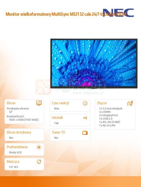 Monitor wielkoformatowy MultiSync M322 32 cale 24/7