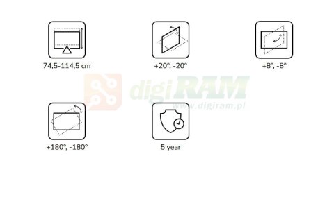Uchwyt sufitowy do projektora CL25-550WH1 35kg 74,5-114,5cm