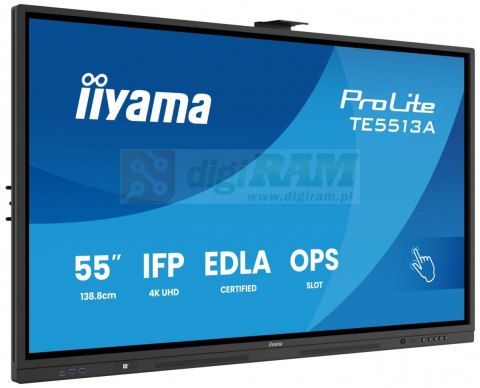 Monitor interaktywny 55 cali TE5513A-B2AG INFRARED,40pkt,IPS,4K,7H,500cd/m2, WiFi,USB, ANDROID 14, Google EDLA,2x20W, UCHWY