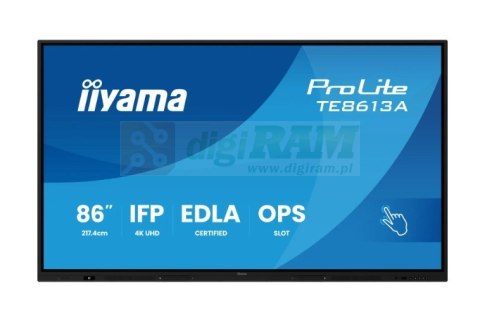 Monitor interaktywny 86 cali TE8613A-B2AG INFRARED,40pkt,IPS,4K,7H,500cd/m2, WiFi,USB, ANDROID 14, Google EDLA,2x20W, UCHWY