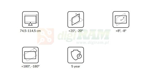 Uchwyt sufitowy do projektora CL25-550WH1 h:74,5-114,5 cm biały