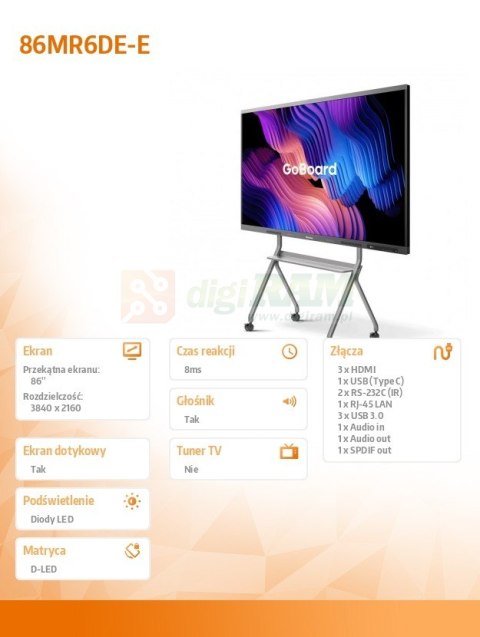 Monitor interantywny 86MR6DE-E 86 cali 4K GoBoard Advanced Interactive Display