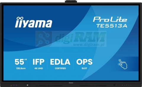 Monitor 55 cali ProLite TE5513A-B3AG INFRARED,40pkt,IPS,4K,500cd,1200:1,8ms WiFi,USB, ANDROID 14, Google EDLA,2x20W, uchwyt ści