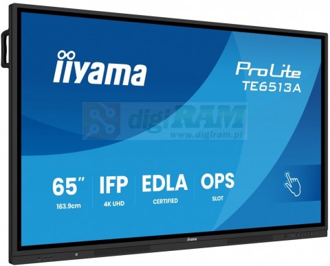 Monitor 65 cali TE6513A-B3AG INFRARED, 40pkt, IPS, 4K, 7H, 500cd/m2, WiFi, USB, ANDROID 14, Google EDLA, 2x20W, uchwyt ścienny