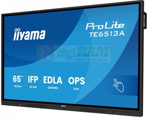 Monitor 65 cali TE6513A-B3AG INFRARED, 40pkt, IPS, 4K, 7H, 500cd/m2, WiFi, USB, ANDROID 14, Google EDLA, 2x20W, uchwyt ścienny