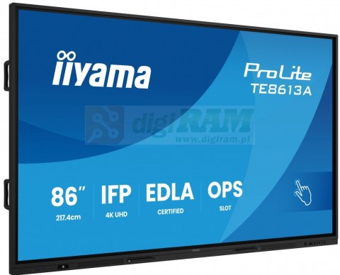 Monitor 86 cali TE8613A-B3AG INFRARED, 40pkt, IPS, 4K, 7H, 500cd/m2, WiFi, USB, ANDROID 14, Google EDLA, 2x20W, uchwyt śwcienny