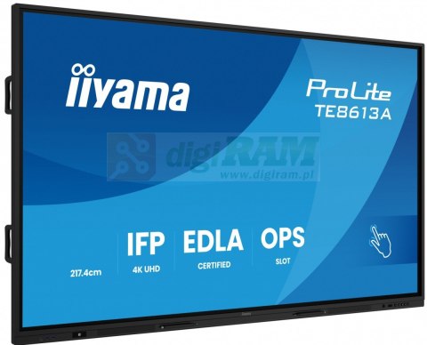 Monitor 86 cali TE8613A-B3AG INFRARED, 40pkt, IPS, 4K, 7H, 500cd/m2, WiFi, USB, ANDROID 14, Google EDLA, 2x20W, uchwyt śwcienny